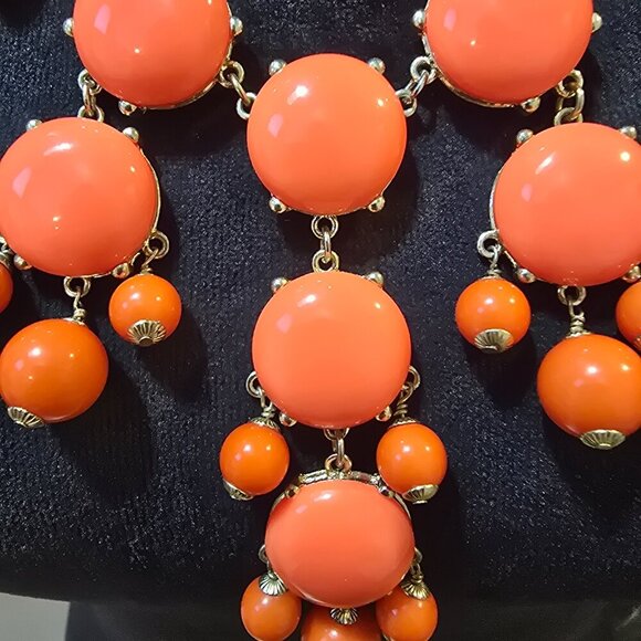 J.Crew Retro Chunky Dangle BaubleBar Orange Gold Tone Accent Statement Necklace - Picture 3 of 6